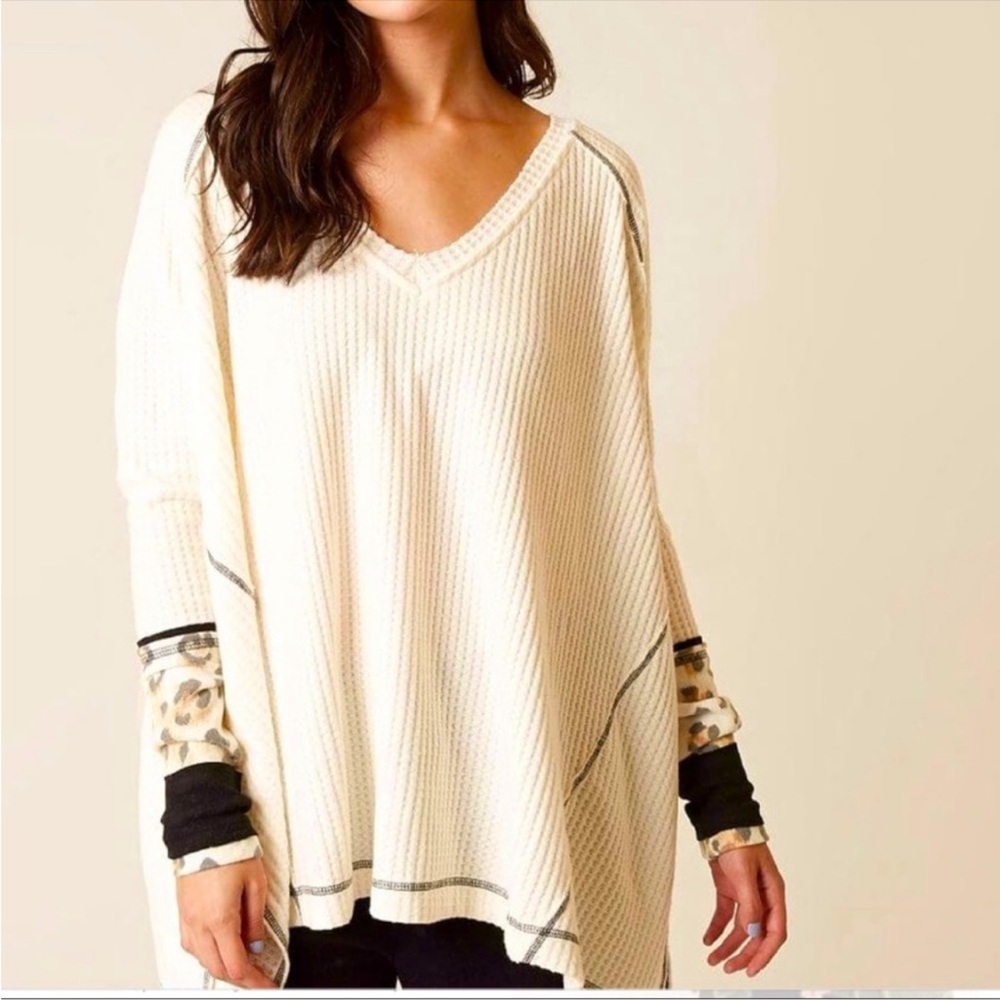 Free People We The Free Lovin Leopard Oversized Thermal Shirt, Small